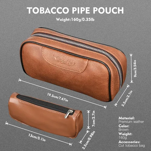 Miniatura 3 de Scotte Set de pipa artesanal, funda de cuero para pipa, pipa de madera y accesorios