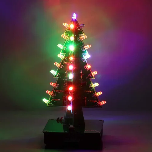 Miniatura 3 de Icstation - Kit para montar árbol de Navidad, 3D, con luces LED de 7 colores intermitentes para práctica de soldadura eléctrica.