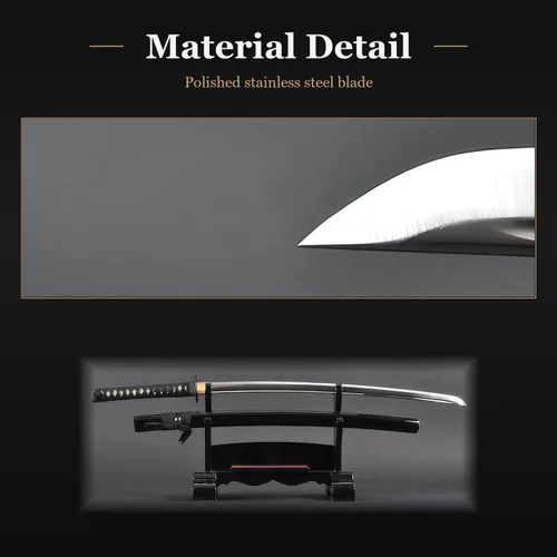 Miniatura 5 de Handmade Sword - Espada Katana de entrenamiento Iaido sin afilar de acero inoxidable, hecha a mano, espada completa, vaina negra