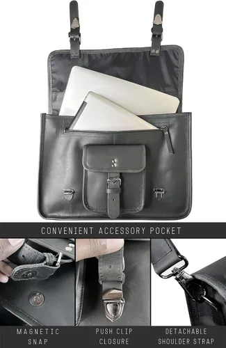 Miniatura 3 de RUSTIC TOWN Bolso bandolera de cuero para hombre – Maletín de cuero de grano completo para laptop, bolsa de viaje cruzada de oficina