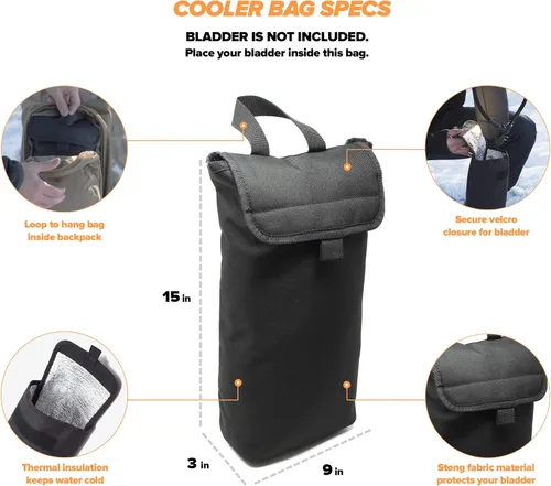 Miniatura 2 de Bolsa térmica aislada y clips gratis para sostener el tubo de beber. Se adapta a vejigas de agua de hidratación de 2 litros y 3 litros. Mantiene