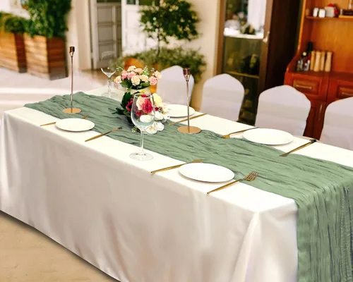 Miniatura 7 de Paquete de 8 caminos de mesa de estopilla verde salvia de 10 pies, camino de mesa de gasa, tela de queso, 35x120 pulgadas, caminos de mesa bohemios
