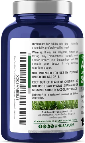 Miniatura 3 de NusaPure Aloe Vera, 200 mg, 150 cápsulas vegetales (sin OMG, vegano)
