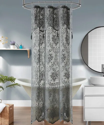 Miniatura 17 de Warm Home Designs Cortina de Ducha para Cabina Negra de 36 x 72 Pulgadas con Cenefa Adjunta y 4 Borlas. Cortina de Ducha Pequeña de Encaje de Lujo