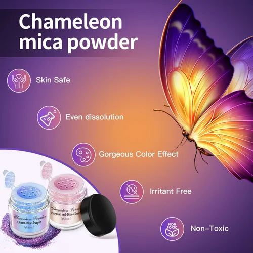Miniatura 5 de 20 colores Polvo de mica camaleón, 20 * 3g Polvo de pigmento de cambio de color para resina epoxi, pintura, fabricación de jabón, bombas de baño