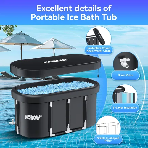 Miniatura 6 de HOROW Bañera de hielo ovalada extragrande para atletas, 100 galones, portátil, para recuperación y terapia de agua fría, bañera de hielo