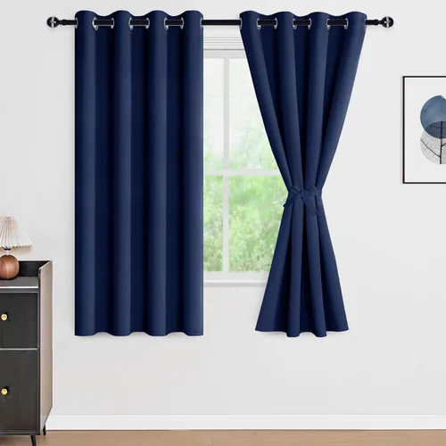 Miniatura 152 de DWCN Cortinas 100% opacas de 84 pulgadas de largo para dormitorio con forro negro, paneles de cortina de ventana de doble capa con aislamiento Azul