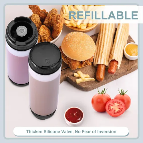 Miniatura 2 de Sabary 3 unidades de botellas exprimibles de plástico invertidas de 16 oz, dispensador recargable con válvula grande para condimentos, botella