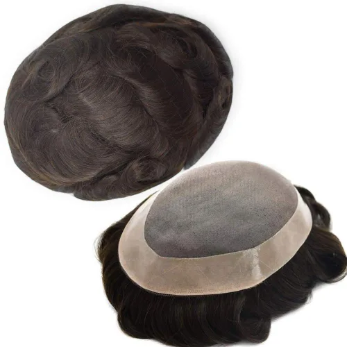Miniatura 90 de LOVIN - Sistema de cabello humano para hombres, postizo fino de encaje mono para hombre, prótesis masculina de piel de polietileno alrededor