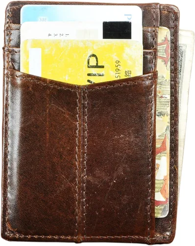 Miniatura 5 de Le'aokuu RFID Real Leather Minimalist Slim Wallet Front Pocket Credit Card Case