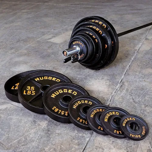 Miniatura 3 de Rugged Strength & Fitness Juego de placas olímpicas de hierro fundido de alta resistencia de 300 libras con pesas sin barra, placas de mancuernas