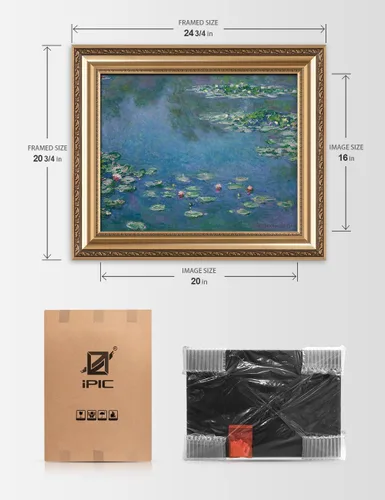 Miniatura 7 de IPIC - Reproducción artística de los lirios de agua de Claude Monet 1906, impresiones giclée coinciden con el marco dorado clásico, arte de pared