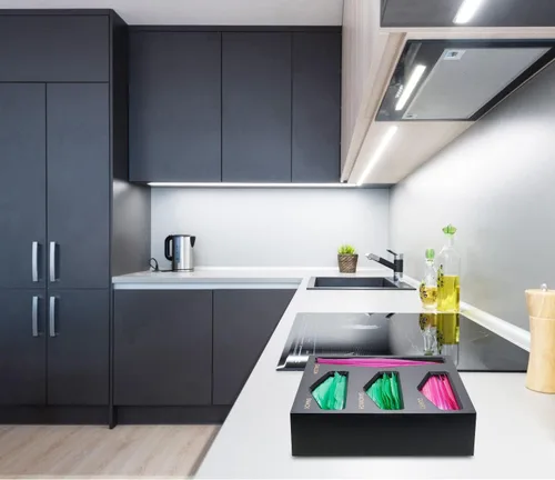Miniatura 3 de Organizador de almacenamiento de bolsas de bambú para cajón de cocina, organizador de bolsas, compatible con bolsas de varios tamaños de galón, Negro