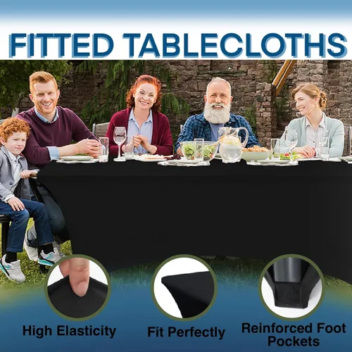 Miniatura 3 de Fundas de Mesa de Spandex Negro para Mesas de 6 Pies - Protector de Mantel Rectangular Universal Ajustado Elástico de 6 Pies, Lavable y Resistente a