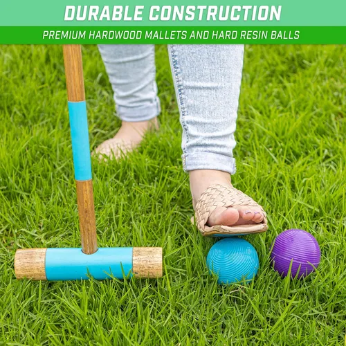 Miniatura 4 de GoSports Juego de cróquet premium de madera teñida para seis jugadores con soporte de madera artesanal