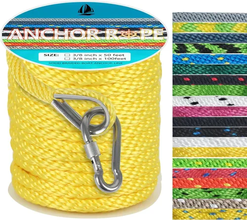 Miniatura 19 de Cuerda de anclaje de 3/8 de pulgada y 100 pies, cuerda de anclaje para barco, trenza sólida MFP, línea de anclaje con dedal de acero inoxidable 316