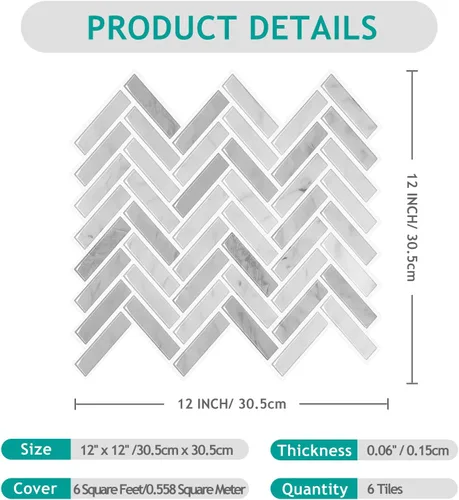 Miniatura 8 de VEELIKE Azulejos de mármol gris para salpicaduras de pared en muro de cocina en muro de espiga para despegar y pegar, impermeables, 6 hojas