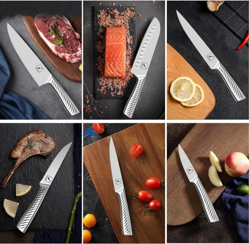 Miniatura 8 de imarku Nakiri - Juego de cuchillos para cocina con bloque y afilador, cuchillo para verduras y carne, afilado