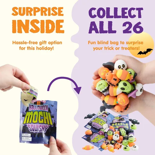 Miniatura 6 de JOYIN 36 piezas de juguetes blandos Mochi de Halloween en bolsas ciegas con 12 personajes de Halloween para aliviar el estrés, bolsa sorpresa