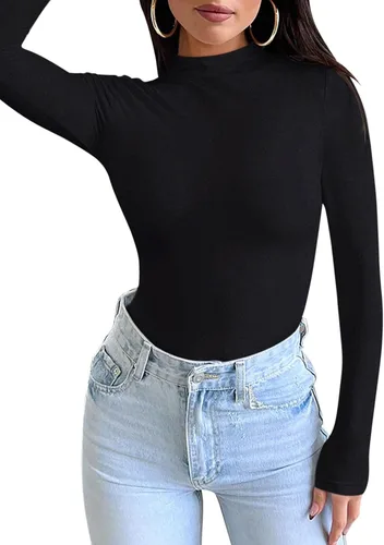 Miniatura 4 de PINKMSTYLE Camiseta de manga larga con cuello alto falso y doble forro para mujer, ropa interior térmica ajustada para otoño