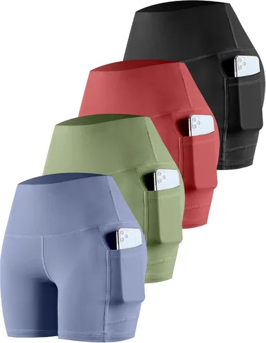 Miniatura 52 de CHRLEISURE - Pantalones cortos de ciclismo para mujer con bolsillos de licra, cintura alta, con control de abdomen para entrenamiento, yoga