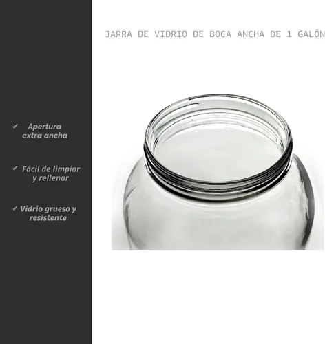 Miniatura 4 de Suministro North Mountain 1 Galón Frasco de Vidrio de Boca Ancha con Tapa de Plástico Negro - Aprobado por la USDA, Sin BPA, Fabricado