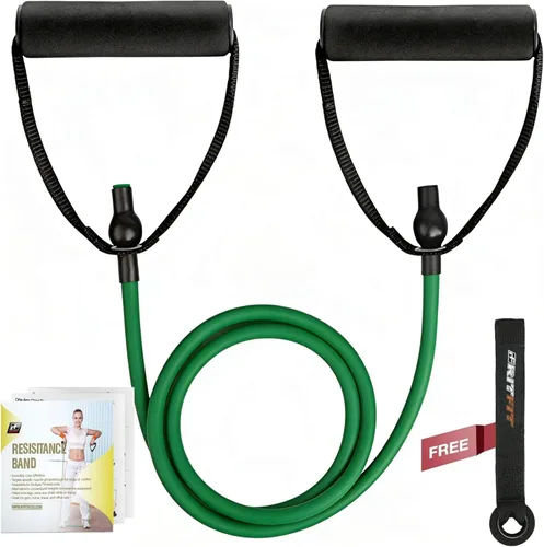 RitFit Single Resistance Exercise Band with Comfortable Handles - Ideal for Physical Therapy, Strength Training, Muscle Toning - Foam Padding Door