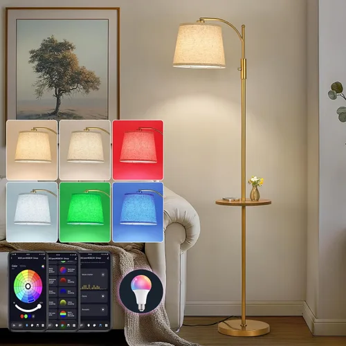 Miniatura 13 de AIDENOEY Lámpara de pie completamente regulable para sala de estar, lámpara de pie con interruptor giratorio y pantalla de mesa y lino beige, Negro