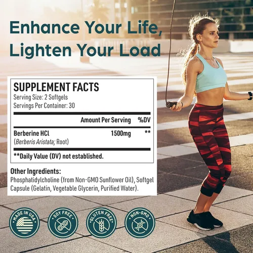 Miniatura 2 de Berberina Liposomal HCl 1500 mg - Suplemento de Berberina Activa AMPK - Respalda Equilibrio Corporal en Mujeres y Hombres - Puridad Testada por