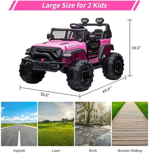 Miniatura 5 de Coche eléctrico de 24V para niños de 2 asientos con control remoto, 2 motores de 120W con batería, asientos extra grandes de 20" + ruedas XL