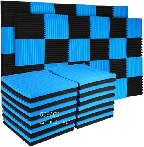Miniatura 8 de Burdurry Paquete de 50 paneles acústicos de espuma con aislamiento de sonido para paredes de estudio, paneles fonoabsorbentes, cuña de aislamiento