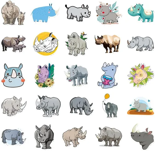 Miniatura 2 de Calcomanías de vinilo de rinoceronte, 50 calcomanías impermeables de animales ilustrados para portátiles, álbumes de recortes, diarios, cuadernos