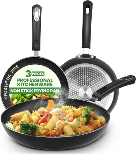 Miniatura 7 de Utopia Kitchen Juego de 3 utensilios de cocina antiadherentes, sartenes antiadherentes con fondo de inducción, sartenes de 8, 9.5 y 11 pulgadas