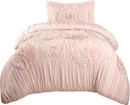 Miniatura 7 de Lush Decor Serena Juego de Edredón, Juego de 2 Piezas, Twin XL, Rosa Pálido - Juego de Ropa de Cama Rosa Twin XL - Lindo Edredón Tamaño Twin XL