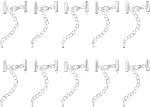 Miniatura 11 de uxcell 10 juegos de cierres deslizantes con cierres de pinza de langosta y cadena de extensión, extremos de cable deslizante de tubo de 0.394 Dorado