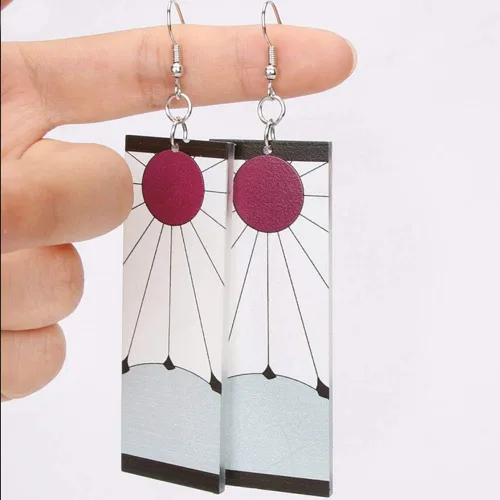 Miniatura 4 de Pendientes Tanjiro y Hanafuda, pendientes de acrílico, aretes de anime Kimetsu No Yaiba Cosplay