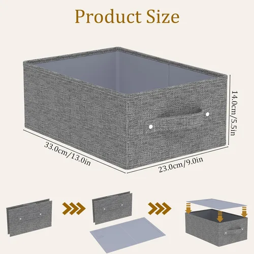 Miniatura 8 de Cajas de almacenamiento plegables, cestas organizadoras de tela, cubos para organizar el hogar, la oficina y el armario, gris, paquete de 2, 13.0 x