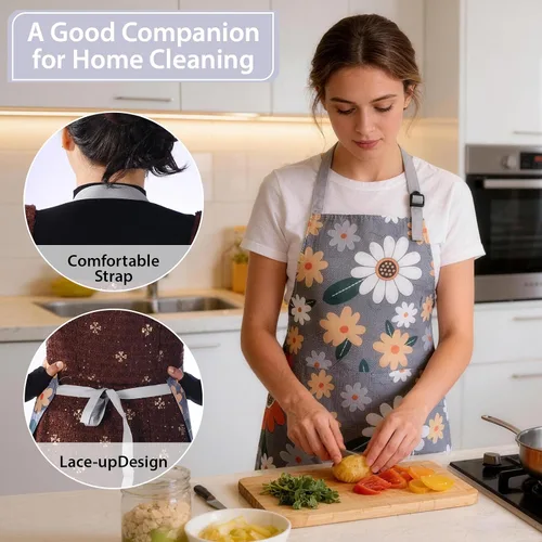 Miniatura 3 de 3 Pack Floral Apron for Women with Pockets, Adjustable Aprons for Women for Kitchen Cooking