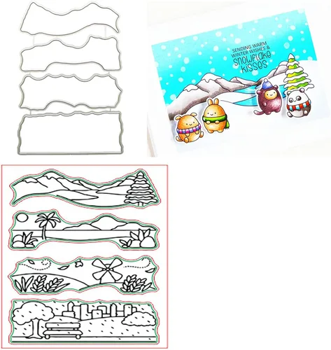 Juego de sellos y troqueles transparentes de paisajes lluviosos y nevados para hacer tarjetas, plantillas de corte para álbumes de recortes, álbum