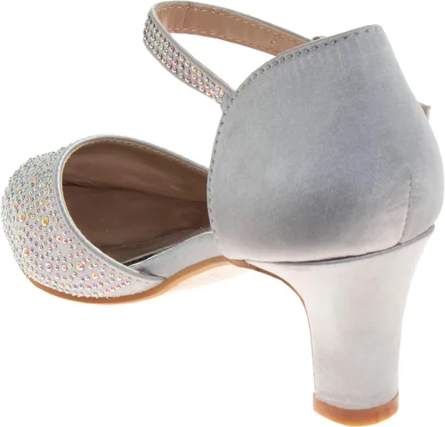 Miniatura 3 de Badgley Mischka Zapatos de vestir para niñas – Zapatos de tacón alto para niños, sandalias de satén con lazo para fiesta, bloque cerrado, con lazo
