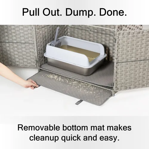 Miniatura 4 de Furriends Caja de arena para gatos con 2 alfombrillas, muebles ocultos de ratán tejido a mano, grande, 30.3 pulgadas de largo x 18.2 pulgadas