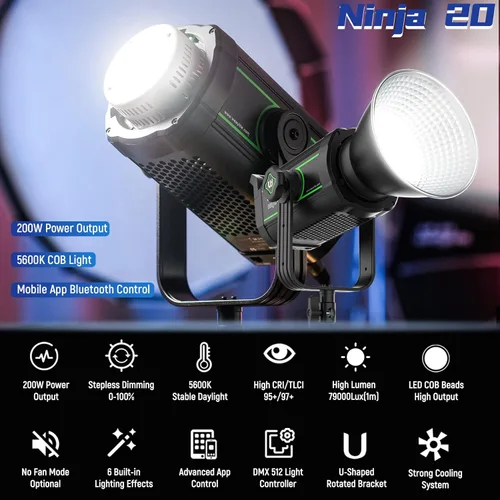 Miniatura 2 de Weeylite Luz de video LED de 200W 5600K, iluminación de fotografía de salida continua con CRI 95+TLCI 97+,79000 Lux@1M Bowens Mount & App Control