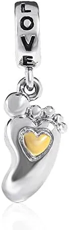 Miniatura 2 de Pies de bebé Dangle 925plata esterlina encanto corazón y amor Encanto Fit bricolaje pulsera & collar