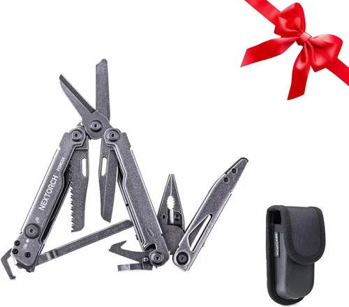 NEXTORCH PIONEER Juego de herramientas multiusos resistente 14-EN-1 con tijeras punta de aguja, alicates, tijeras de trauma, clip de bolsillo,