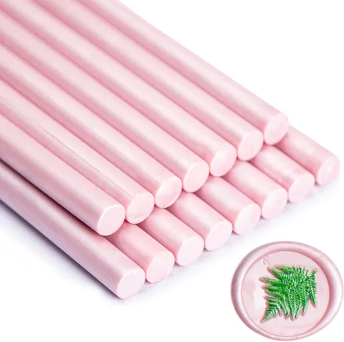 Miniatura 13 de Barra de sellado de cera, 15 piezas de pistola de pegamento para invitaciones de boda, tarjetas, sobres, oro rosa, material de cera flexible