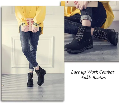 Miniatura 2 de Athlefit - Botines de combate para mujer con cordones y tacón bajo, impermeables
