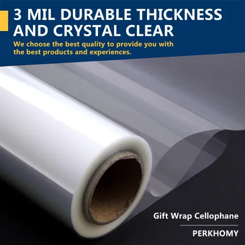 Miniatura 3 de PerkHomy - Rollo de celofán transparente de 35 pulgadas x 70 pies, 3 mil de grosor de celofán para canasta de regalo, golosinas, envoltura