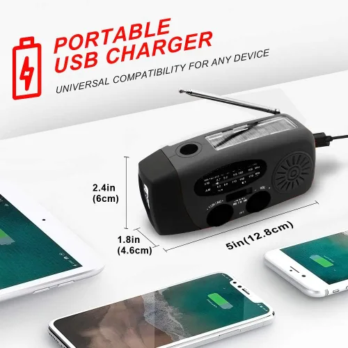 Miniatura 4 de Radio solar portátil de emergencia meteorológica manivela AM/FM NOAA radio de supervivencia con linterna LED 2000mAh cargador de teléfono móvil