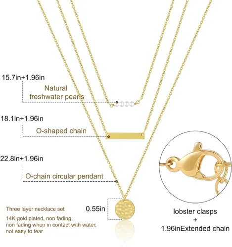 Miniatura 6 de ASCOMY Collares en capas para mujer, delicado collar de oro de 14 quilates chapado en oro de espiga para mujer, collar de cruz de perlas, clip