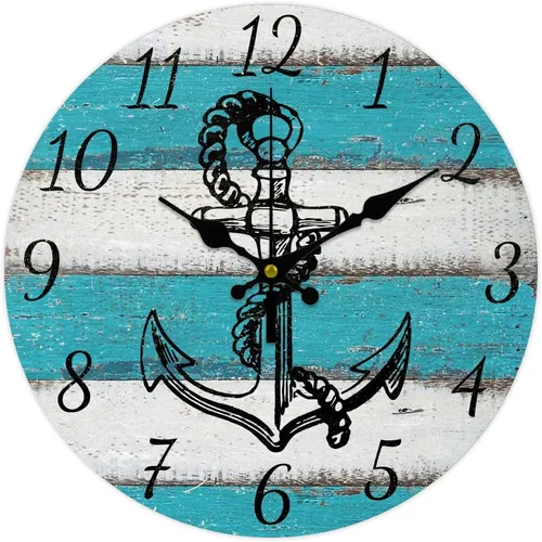 Miniatura 11 de CHGCRAFT Reloj de pared con brújula náutica vintage de 12 pulgadas, relojes de pared silenciosos, relojes digitales redondos, funciona